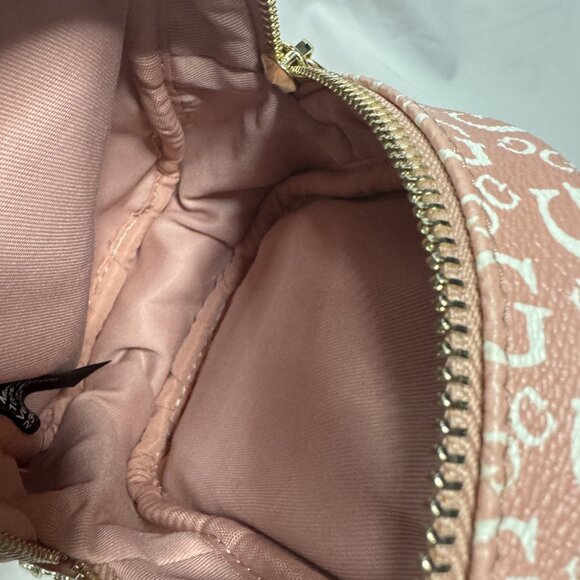 GUESS Mini Backpack Pink Logo Print Faux Leather with a Gold Tone Chain Strap - Picture 6 of 8